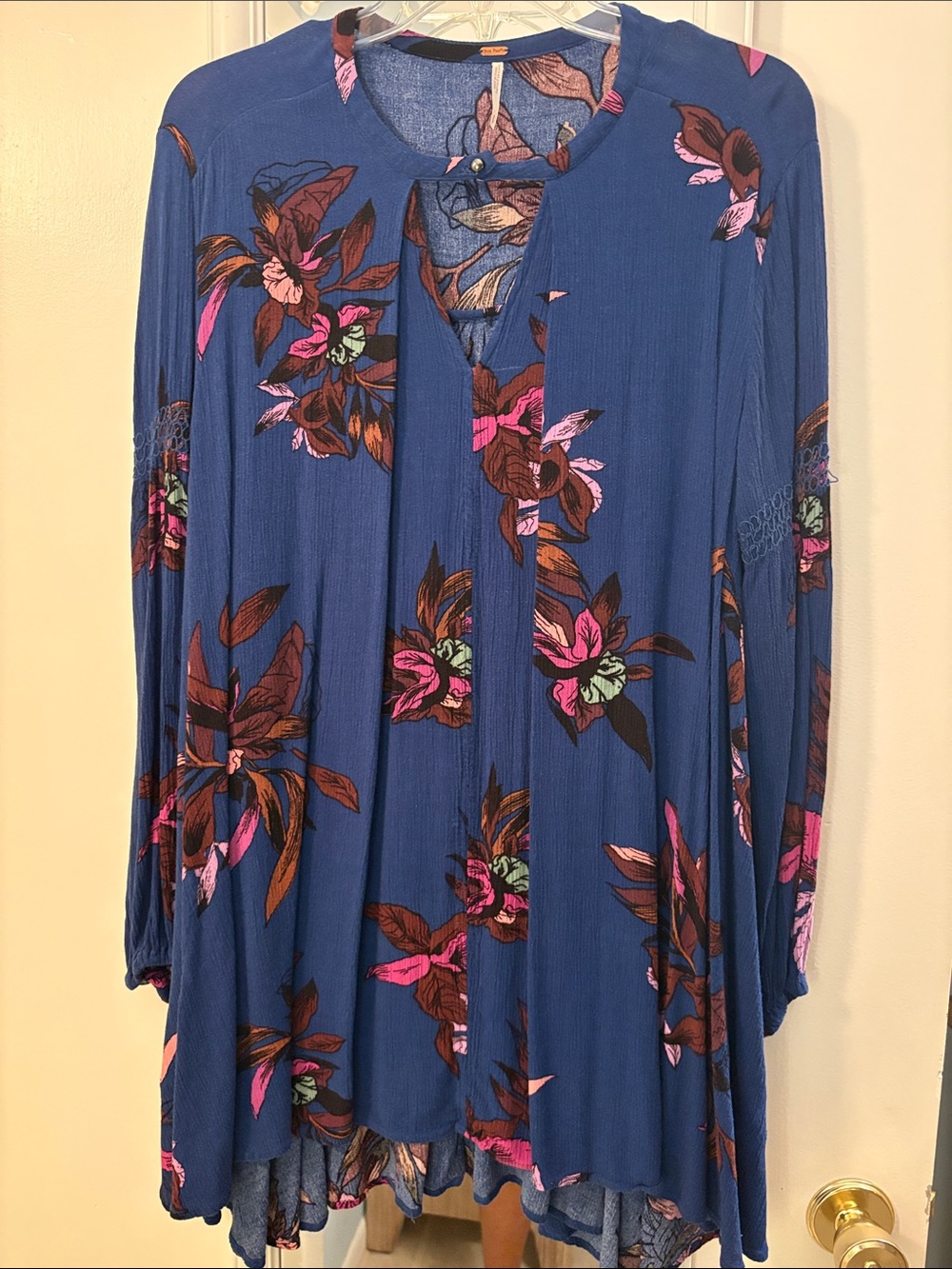 Free People Blue Floral Long-Sleeve Tunic Dress